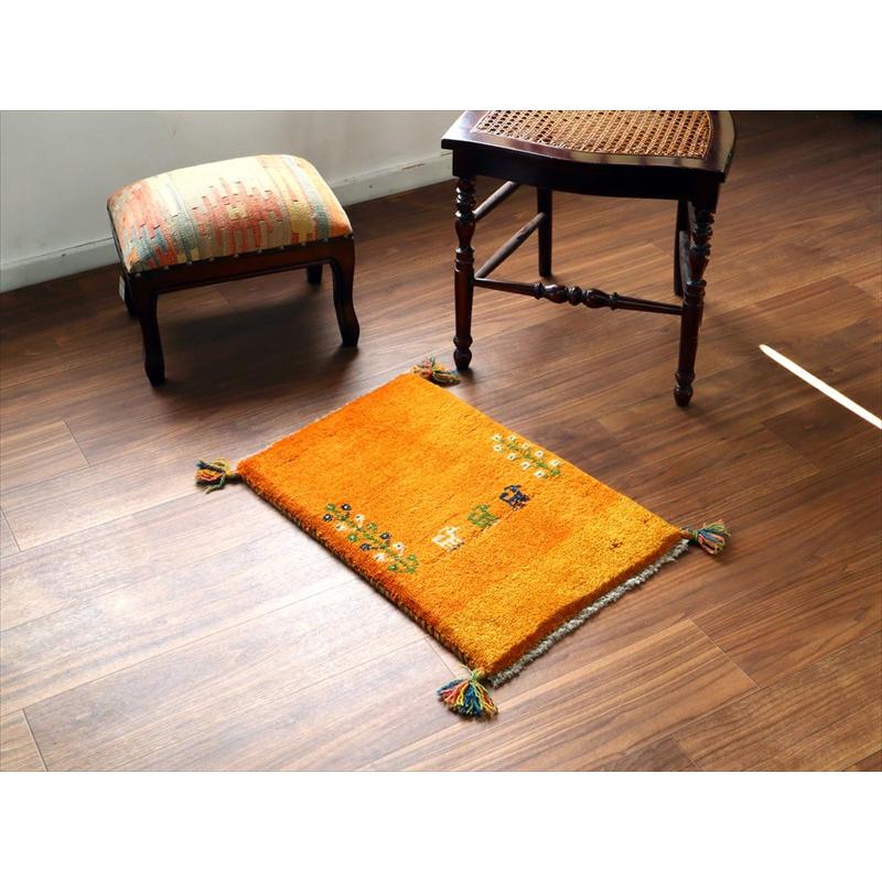 ギャッベ ミニギャベ イラン手織り 60×41cm イエローオレンジ 動物と生命の樹 |  | 01