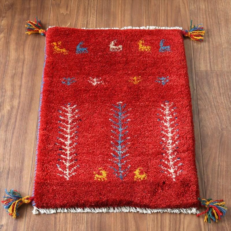 ギャッベ ミニギャベ イラン手織り 57×43cm レッド 連なる生命の樹と動物 | 