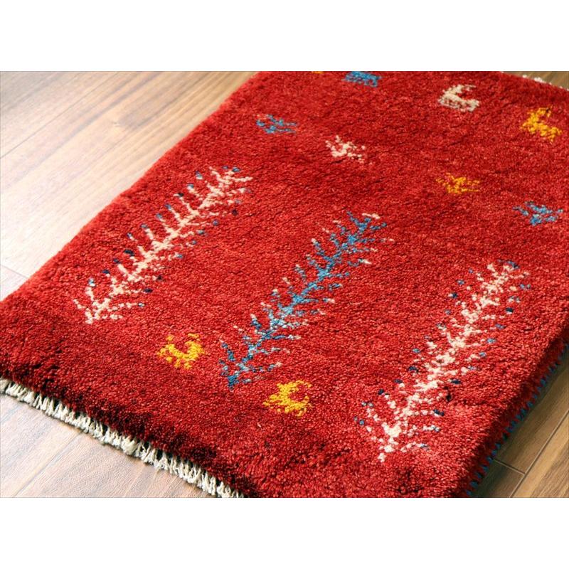 ギャッベ ミニギャベ イラン手織り 57×43cm レッド 連なる生命の樹と動物 |  | 03