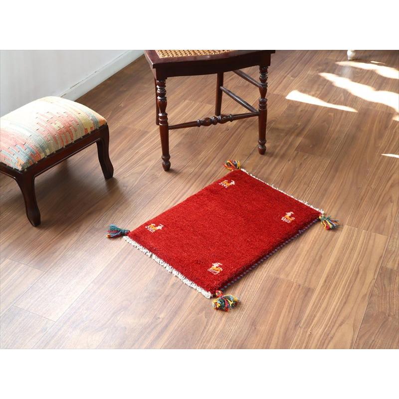 ギャッベ ミニギャベ イラン手織り 53×40cm レッド 四隅に動物 |  | 01
