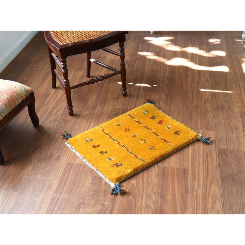 ギャッベ ミニギャベ イラン手織り 59×43cm イエローオレンジ 動物と生命の樹 |  | 01