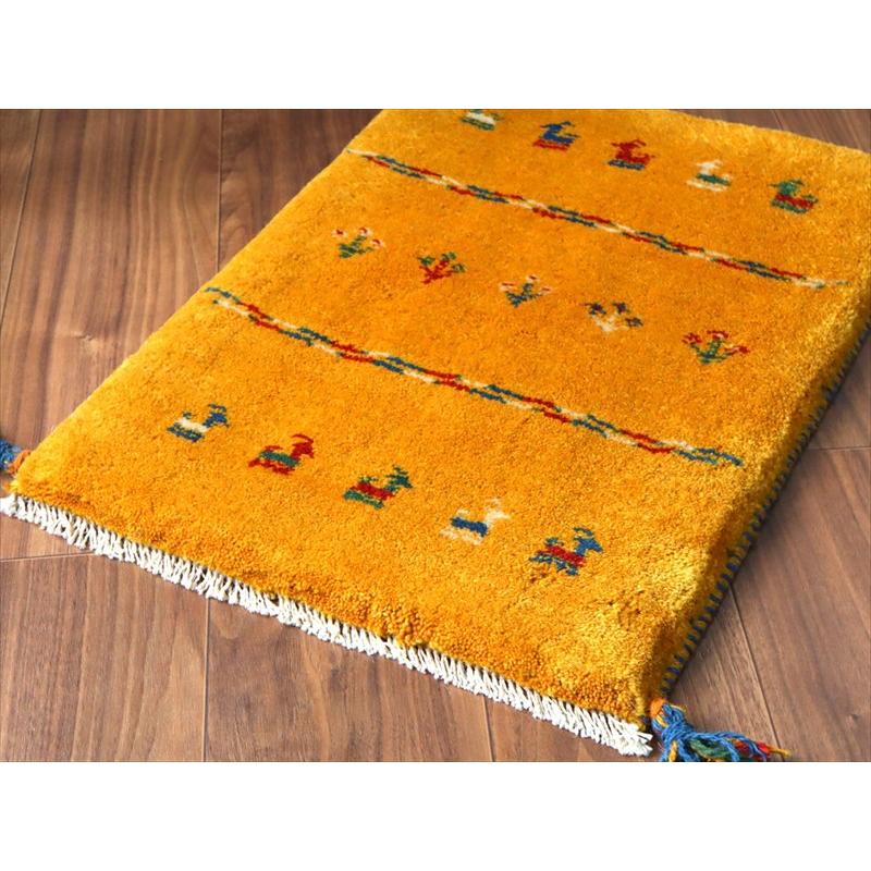 ギャッベ ミニギャベ イラン手織り 59×43cm イエローオレンジ 動物と生命の樹 |  | 03