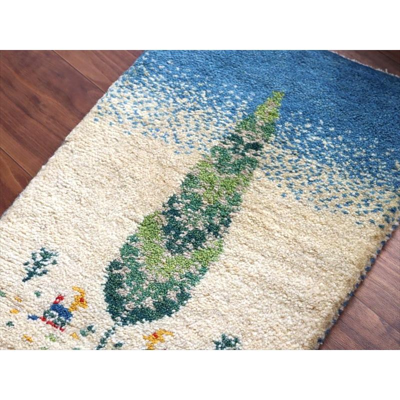 ギャッベ ミニギャベ イラン手織り 57×40cm ナチュラルアイボリー 糸杉と動物 |  | 02