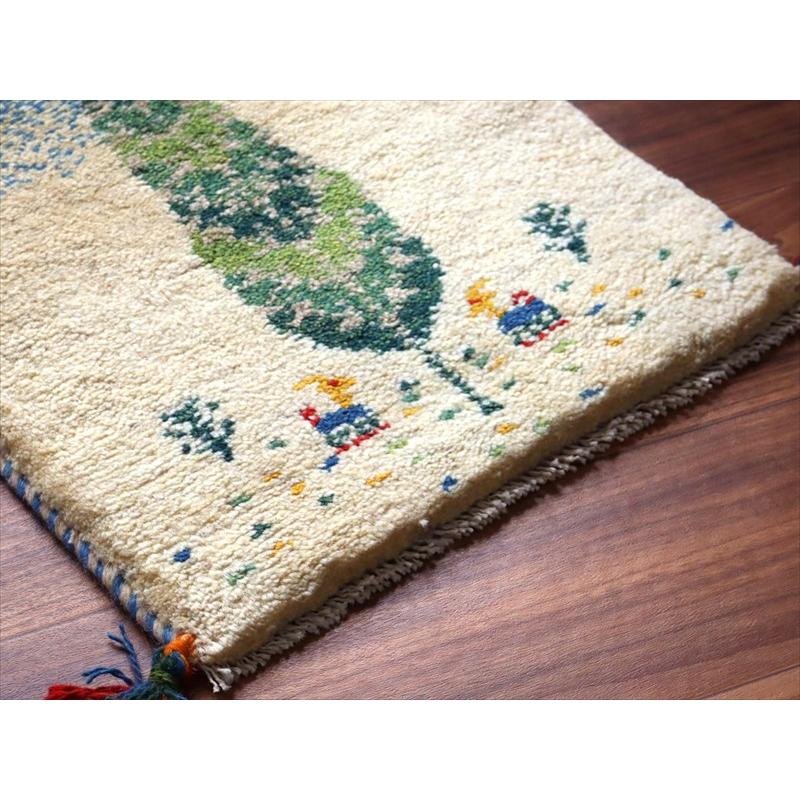 ギャッベ ミニギャベ イラン手織り 57×40cm ナチュラルアイボリー 糸杉と動物 |  | 03