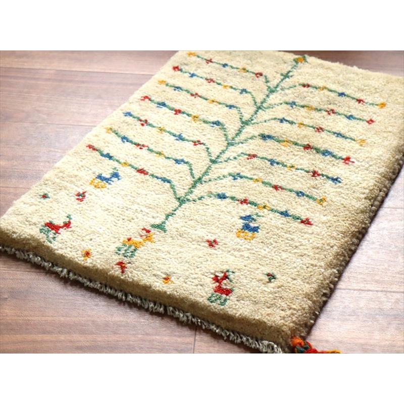 ギャッベ ミニギャベ イラン手織り 57×41cm ナチュラルアイボリー カラフルな生命の樹と動物 |  | 03