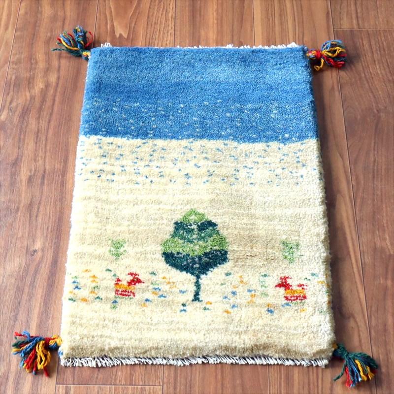 ギャッベ ミニギャベ イラン手織り 59×41cm ナチュラルアイボリー 糸杉と動物 | 