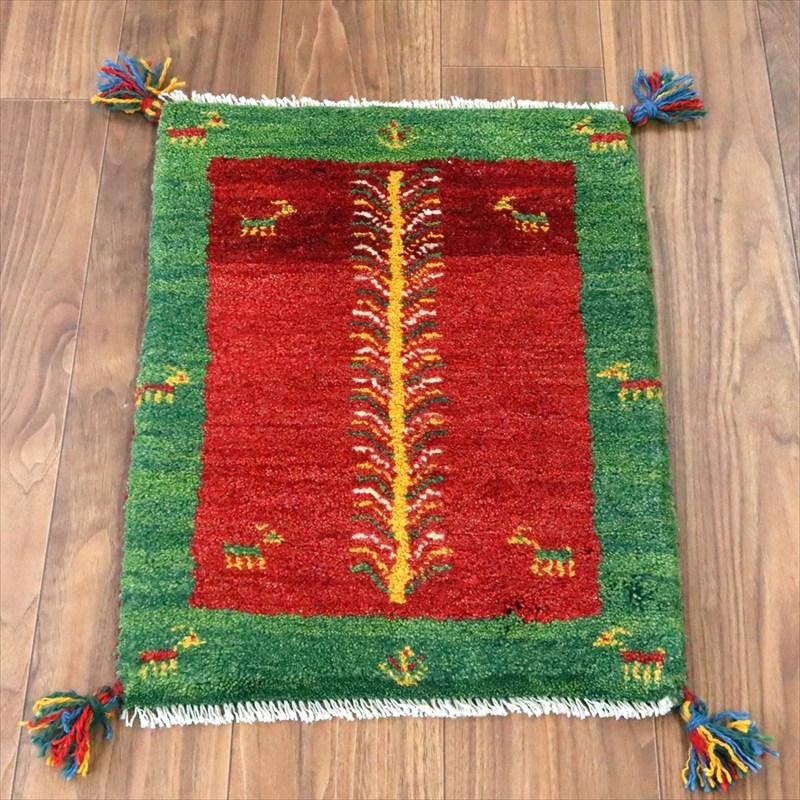 ギャッベ ミニギャベ イラン手織り 57×43cm レッド＆グリーン 連なる生命の樹と動物 | 