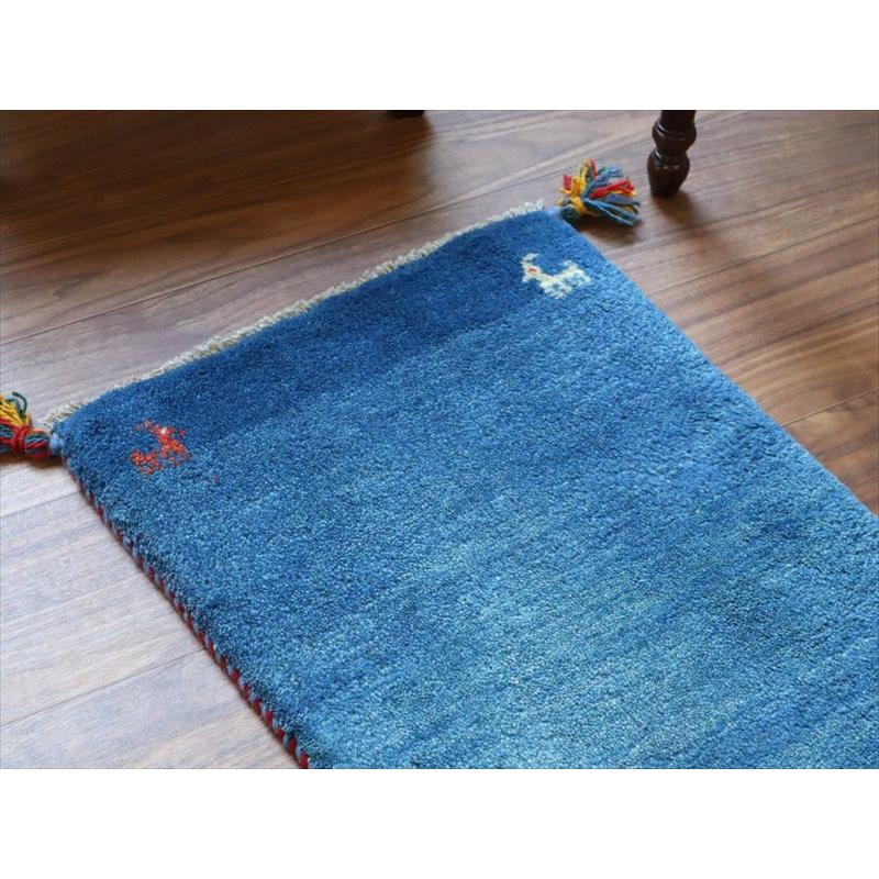 ギャッベ ミニギャベ イラン手織り 57×41cm ブルー 四隅に動物 |  | 02