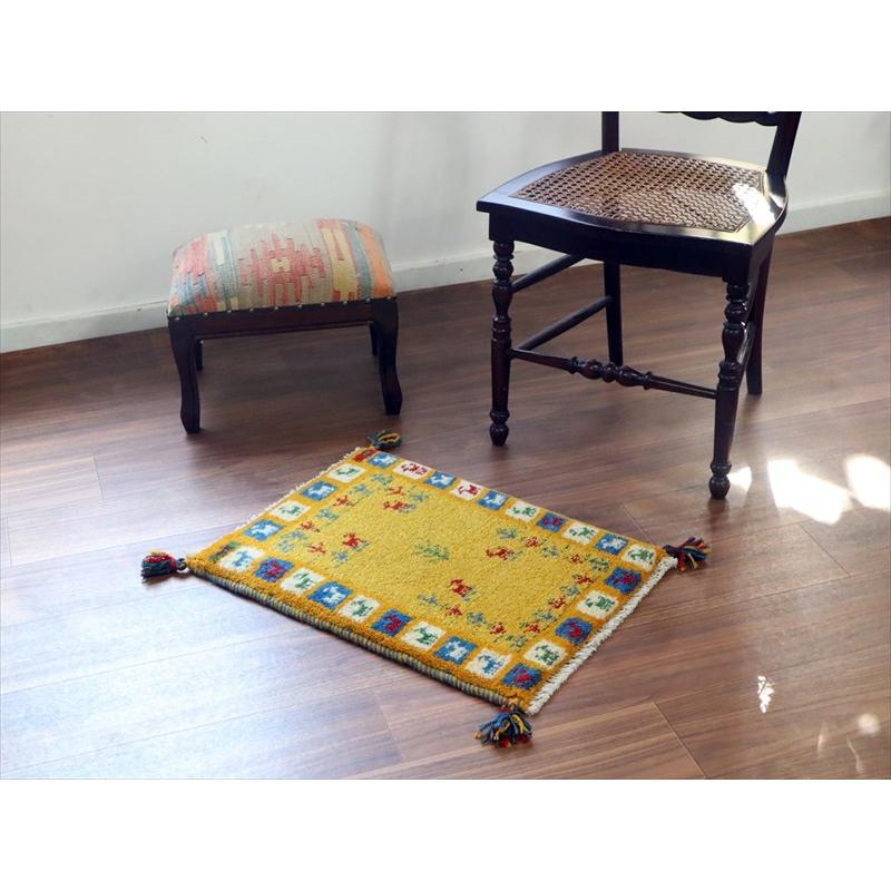 ギャッベ ミニギャベ イラン手織り 58×43cm イエローオレンジ 動物と生命の樹 |  | 01