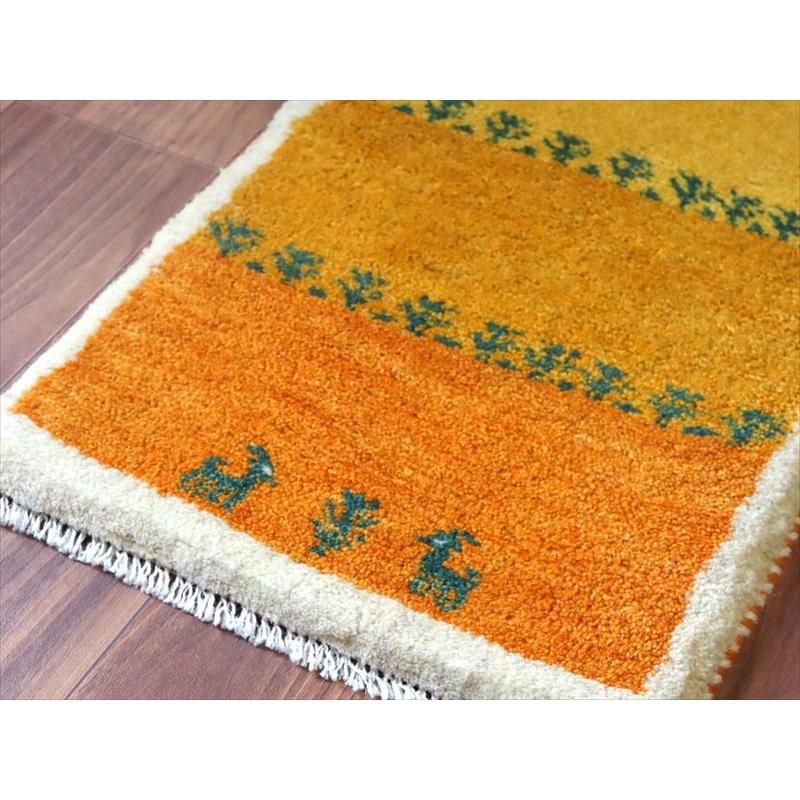 ギャッベ ミニギャベ イラン手織り 58×40cm イエローオレンジ 動物と生命の樹 |  | 03