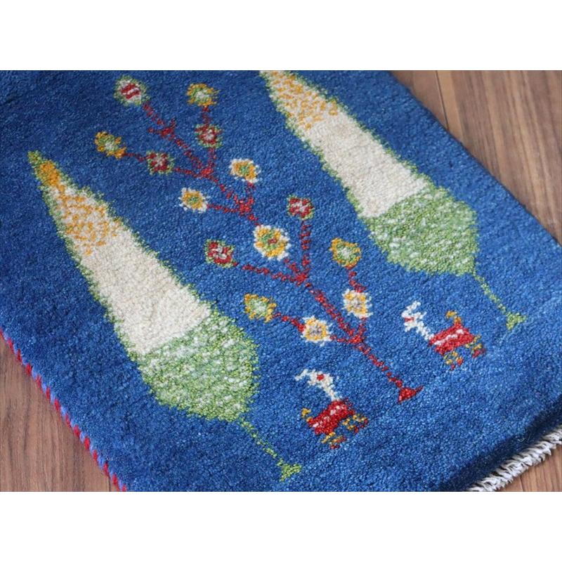 ギャッベ ミニギャベ イラン手織り 55×42cm ブルー 糸杉と生命の樹と動物 |  | 02