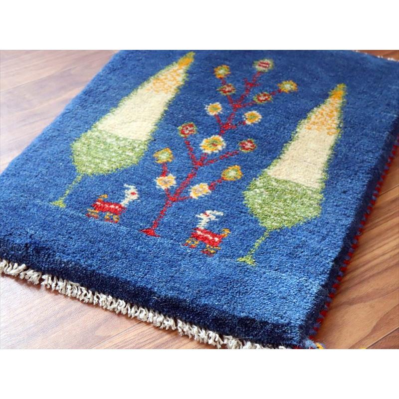 ギャッベ ミニギャベ イラン手織り 55×42cm ブルー 糸杉と生命の樹と動物 |  | 03