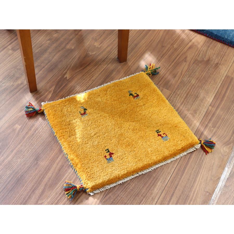 ギャッベ イラン産手織り 座布団サイズ 40x47cm イエローオレンジ　シンプル　無地　動物モチーフ |  | 01