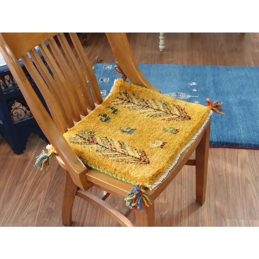 ギャッベ イラン産手織り 座布団サイズ 37x42cm イエロー　生命の木と動物たち |  | 01