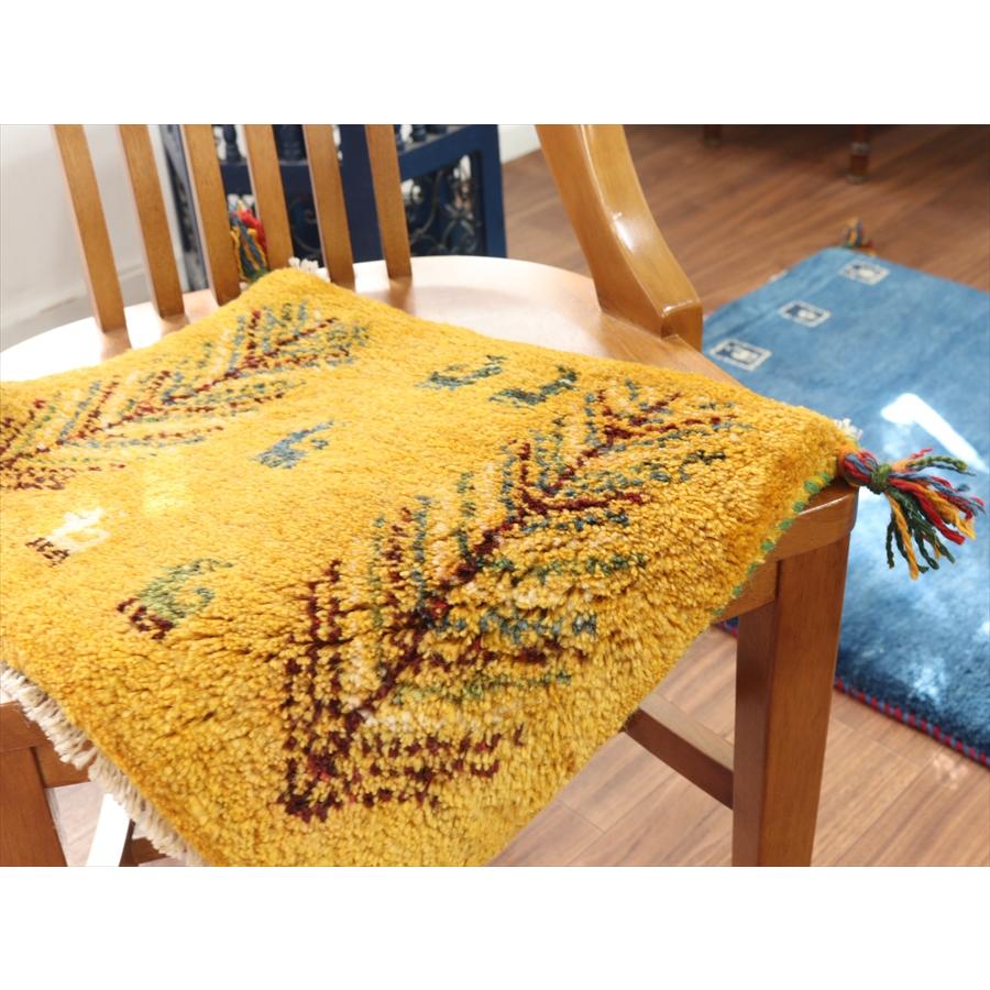 ギャッベ イラン産手織り 座布団サイズ 37x42cm イエロー　生命の木と動物たち |  | 02