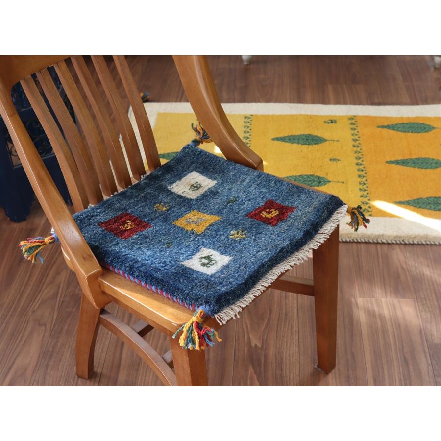 ギャッベ イラン産手織り 座布団サイズ 40x40cm ブルー　カラフルなタイル |  | 01