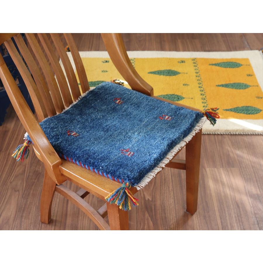 ギャッベ イラン産手織り 座布団サイズ 39x39cm ブルー　無地　シンプル |  | 01