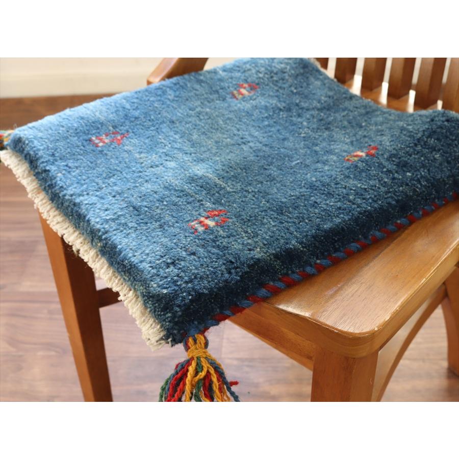 ギャッベ イラン産手織り 座布団サイズ 39x39cm ブルー　無地　シンプル |  | 02