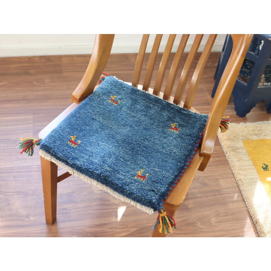 ギャッベ イラン産手織り 座布団サイズ 41x39cm ブルー　無地　シンプル |  | 01