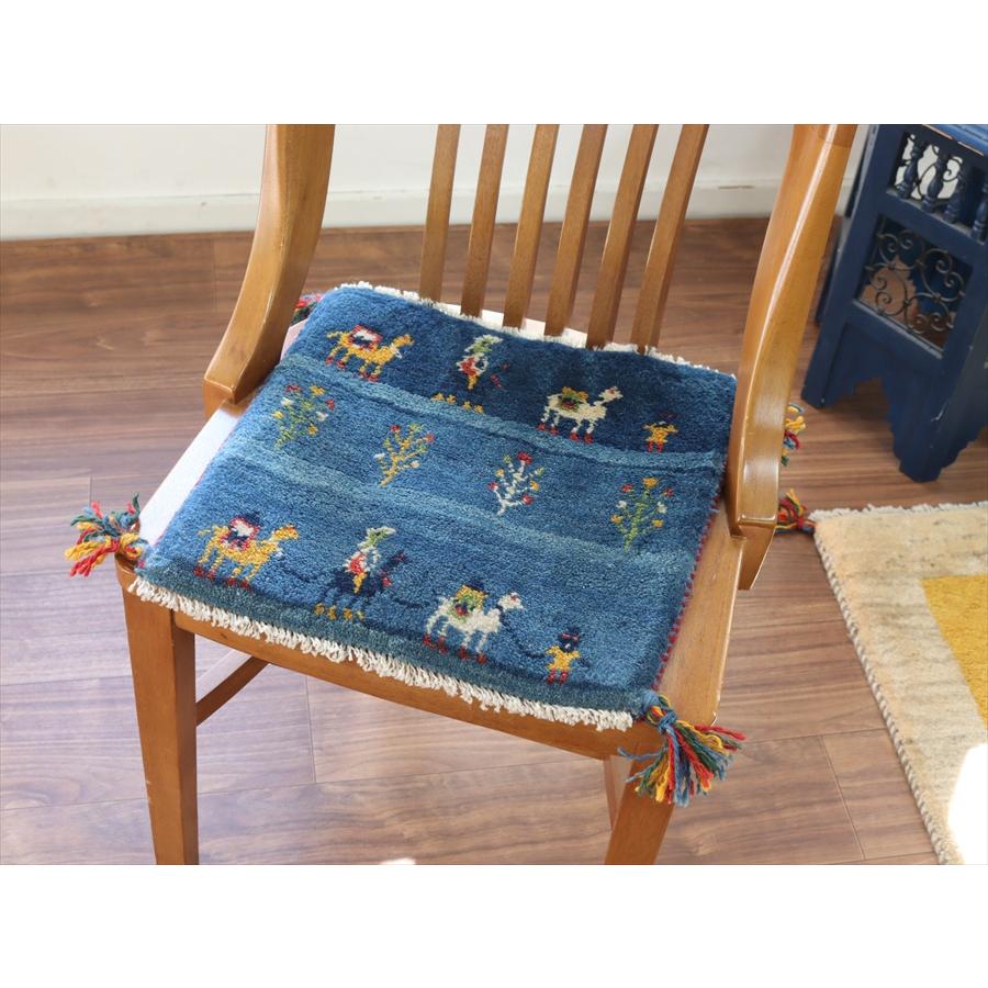 ギャッベ イラン産手織り 座布団サイズ 39x39cm ブルー　ラクダの隊商 |  | 01