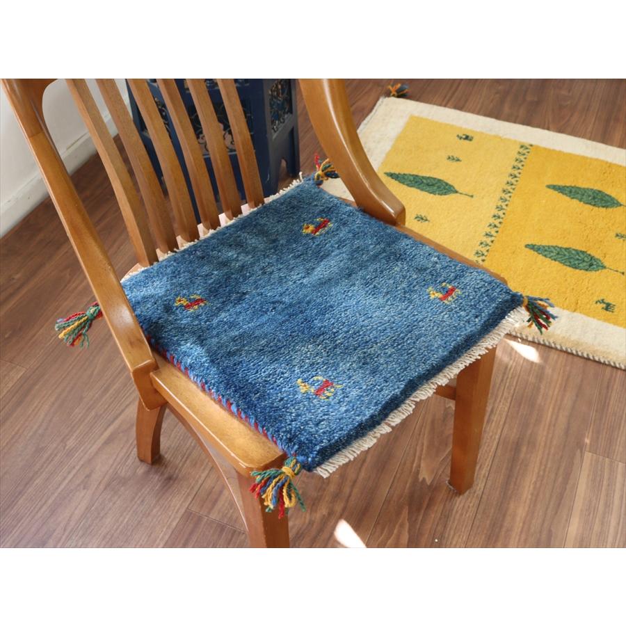 ギャッベ イラン産手織り 座布団サイズ 41x40cm ブルー　無地　シンプル |  | 01