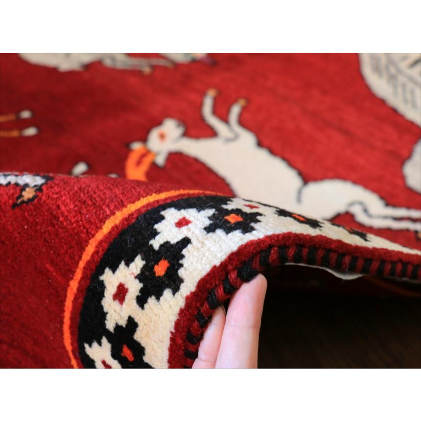 オールドギャッベ トライバルラグ 195x105cm カシュカイ族の手織り絨毯 鹿とムクドリ |  | 11