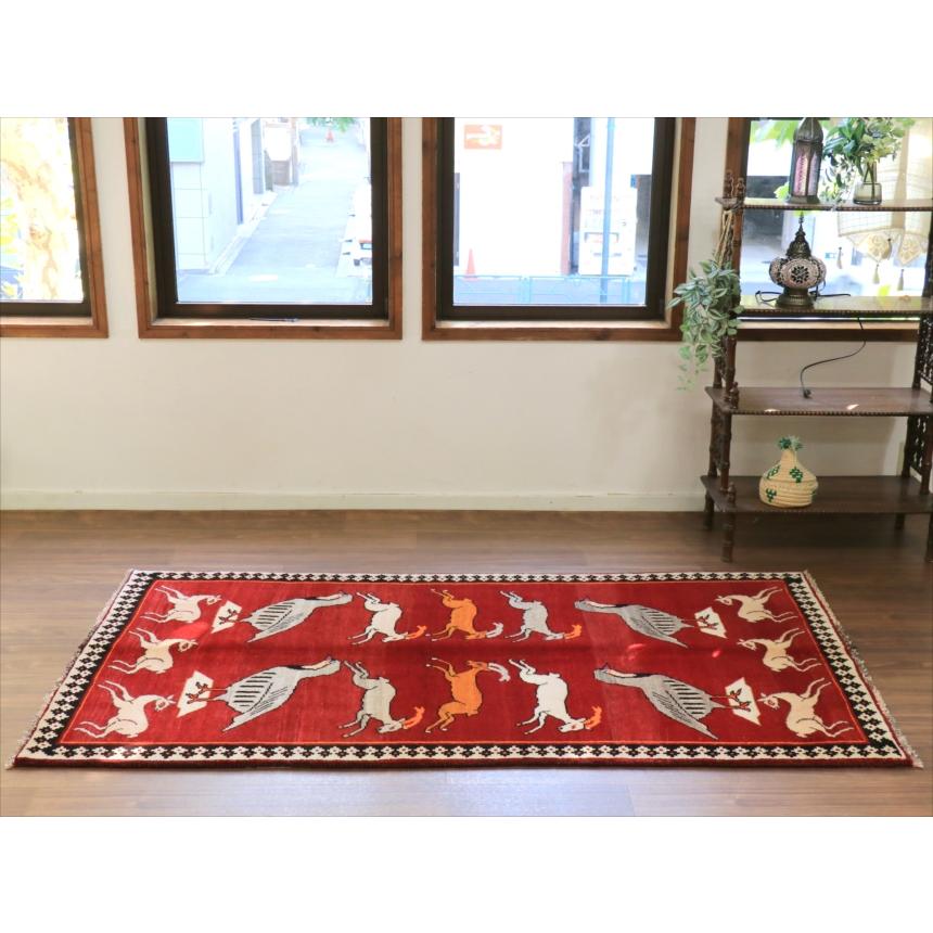 オールドギャッベ トライバルラグ 195x105cm カシュカイ族の手織り絨毯 鹿とムクドリ |  | 02