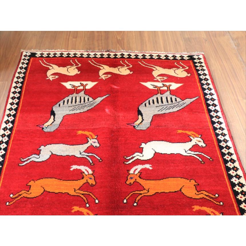 オールドギャッベ トライバルラグ 195x105cm カシュカイ族の手織り絨毯 鹿とムクドリ |  | 03