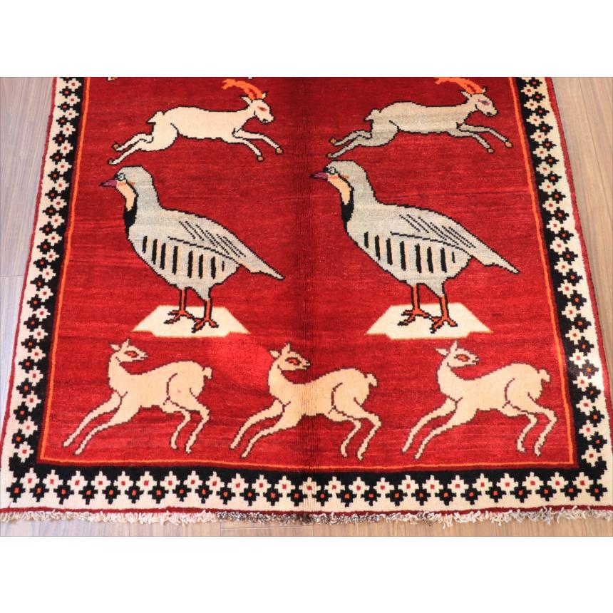 オールドギャッベ トライバルラグ 195x105cm カシュカイ族の手織り絨毯 鹿とムクドリ |  | 04
