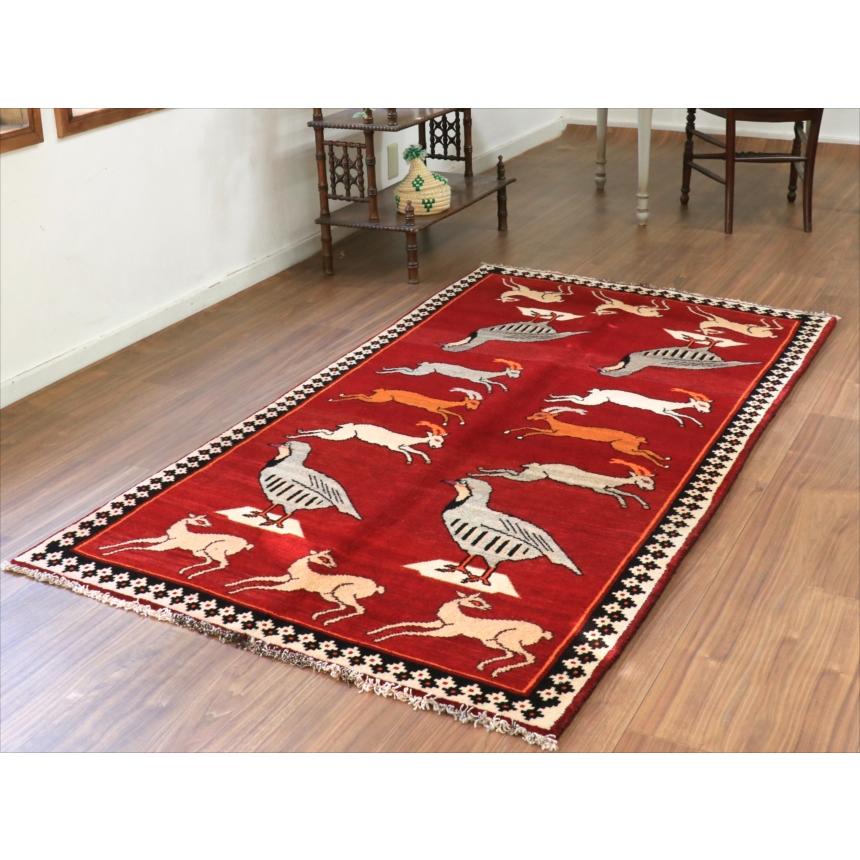 オールドギャッベ トライバルラグ 195x105cm カシュカイ族の手織り絨毯 鹿とムクドリ |  | 05