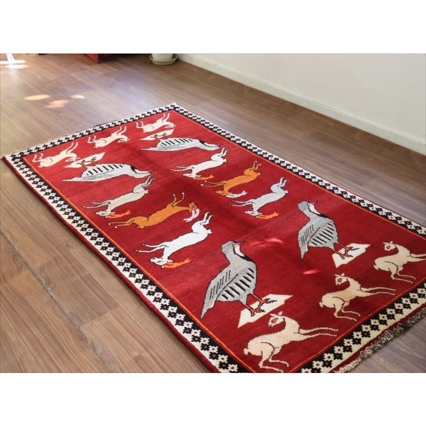 オールドギャッベ トライバルラグ 195x105cm カシュカイ族の手織り絨毯 鹿とムクドリ |  | 06