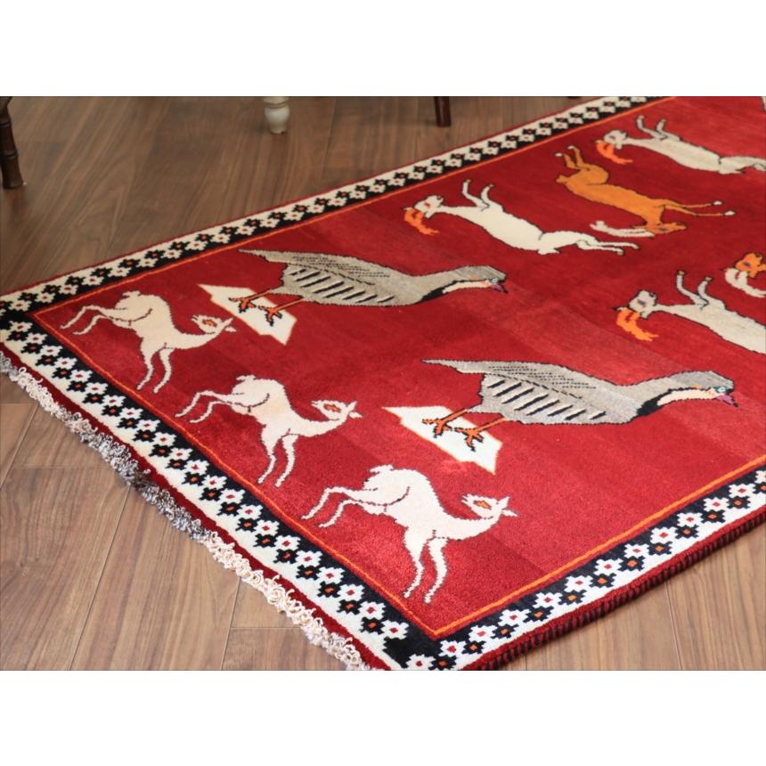 オールドギャッベ トライバルラグ 195x105cm カシュカイ族の手織り絨毯 鹿とムクドリ |  | 08