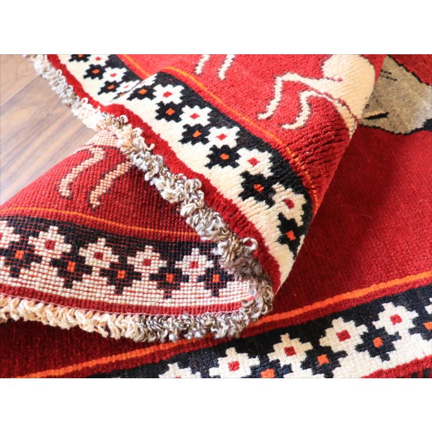 オールドギャッベ トライバルラグ 195x105cm カシュカイ族の手織り絨毯 鹿とムクドリ |  | 09