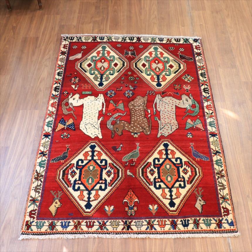 オールドギャッベ　カシュカイ　トライバルラグ 185x123cm 牡鹿と４つのメダリオン | 