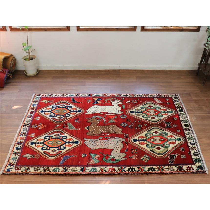 オールドギャッベ　カシュカイ　トライバルラグ 185x123cm 牡鹿と４つのメダリオン |  | 01