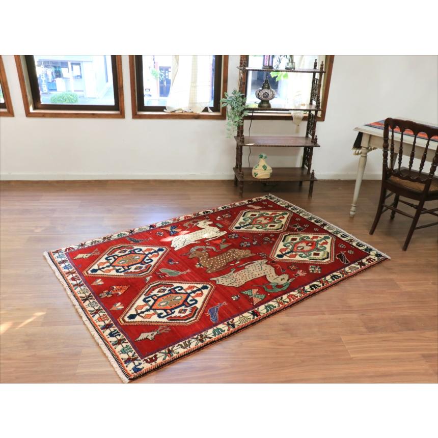 オールドギャッベ　カシュカイ　トライバルラグ 185x123cm 牡鹿と４つのメダリオン |  | 04