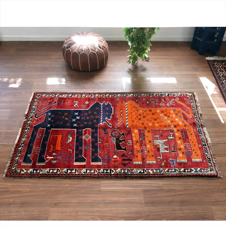 オールドギャッベ　ライオンギャッベ　 180x120cm 向き合う２頭のライオン | 