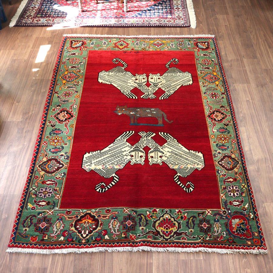 オールドギャッベ　Old Gabbeh　ライオンラグ　 235x158cm 白い4匹のヒョウと茶色いヒョウ | 