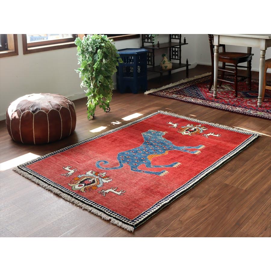 ライオンラグ 青いヒョウ オールドギャッベ　 158x100cm レッド ブルー　パルメット |  | 01