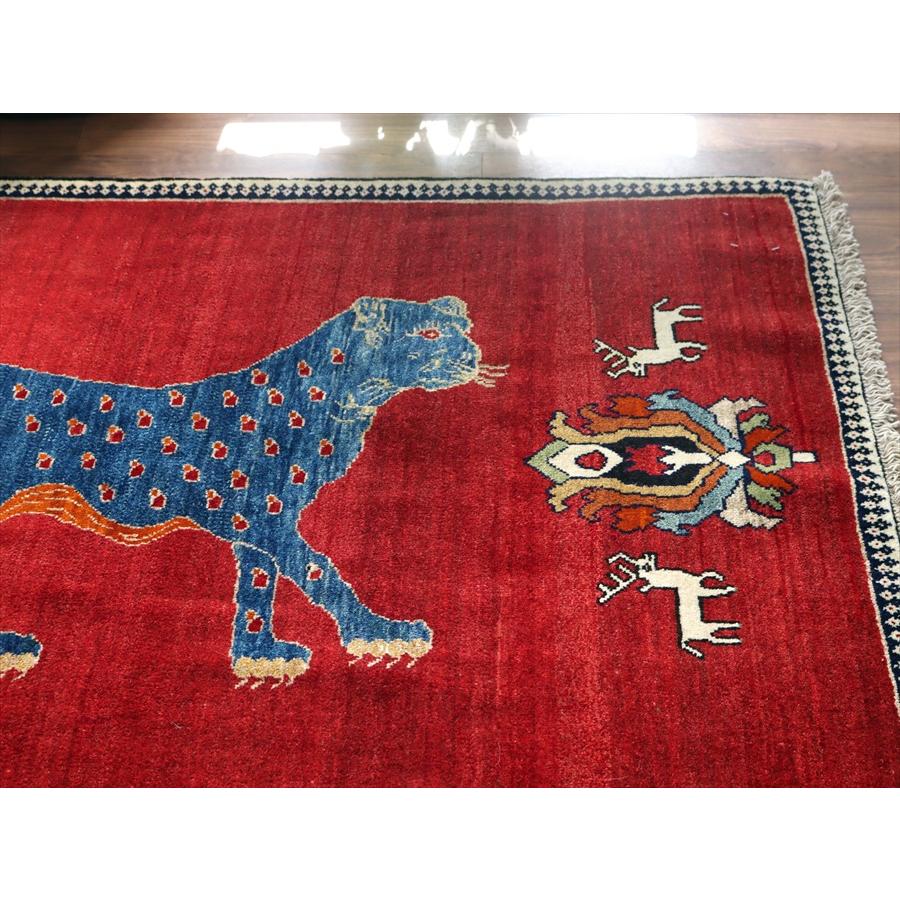 ライオンラグ 青いヒョウ オールドギャッベ　 158x100cm レッド ブルー　パルメット |  | 02