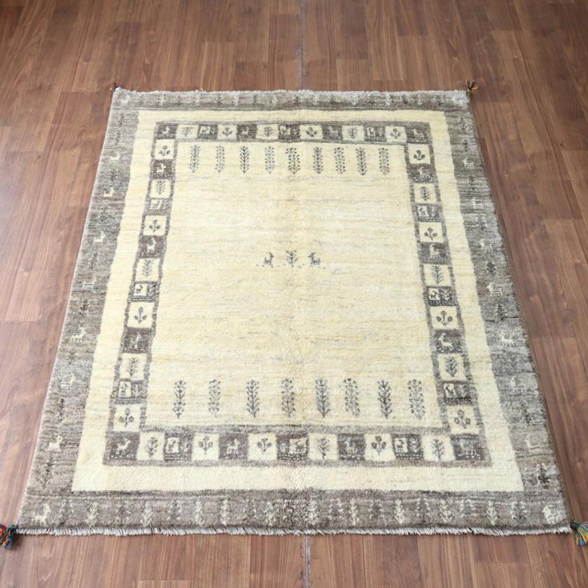 ギャッベ Gabbeh ナチュラルアイボリー 197×160cm イラン産 生命の樹と動物 | 