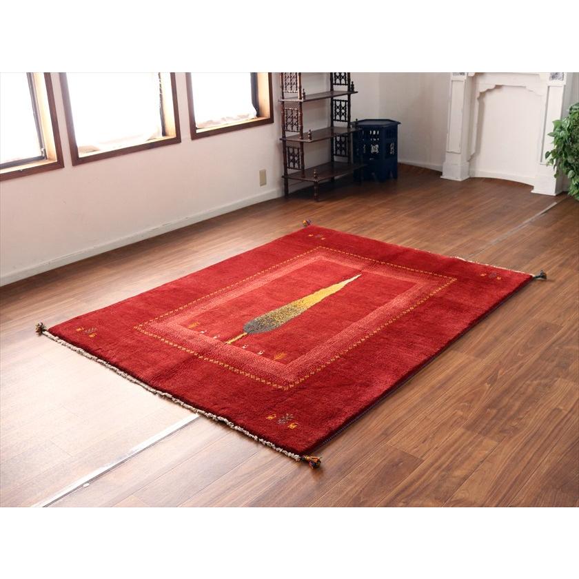ギャッベ Gabbeh レッド 198×155cm イラン産 糸杉と動物と生命の樹 |  | 01