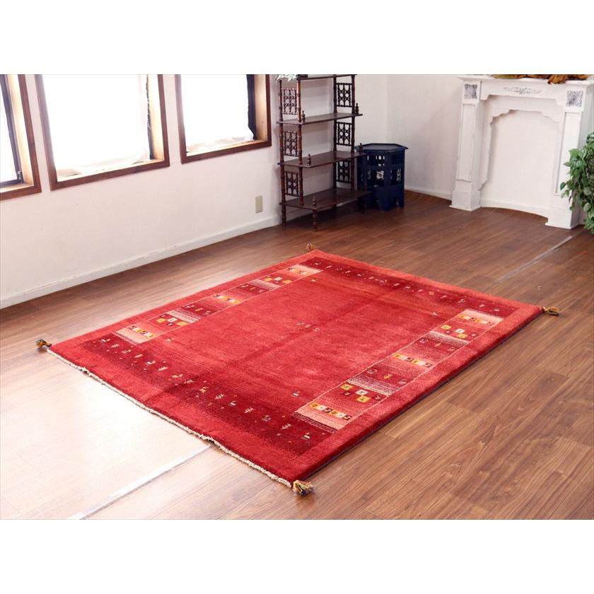 ギャッベ Gabbeh レッド 192×157cm イラン産 カラフルな動物と生命の樹 |  | 01