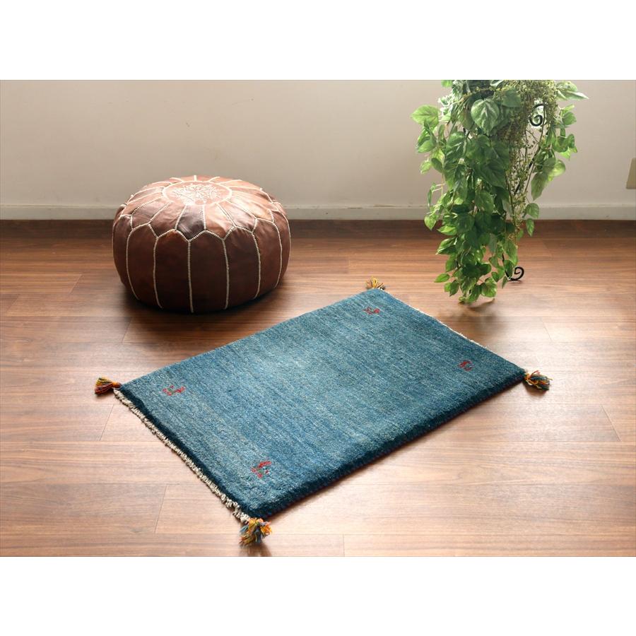 ギャッベ イラン産手織りラグ 90x62cm ブルー シンプルモチーフ |  | 01