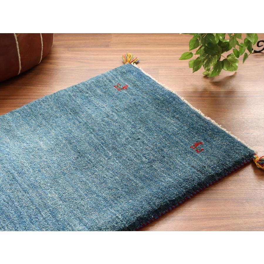 ギャッベ イラン産手織りラグ 90x62cm ブルー シンプルモチーフ |  | 02