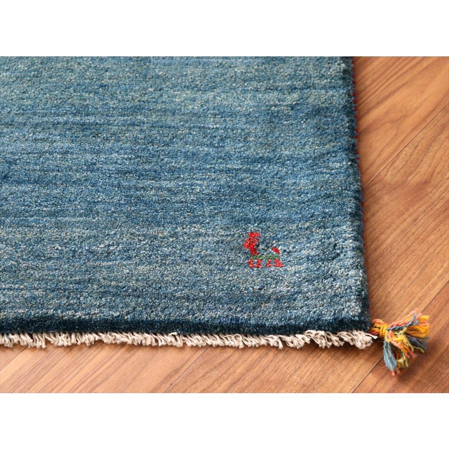 ギャッベ イラン産手織りラグ 90x62cm ブルー シンプルモチーフ |  | 03