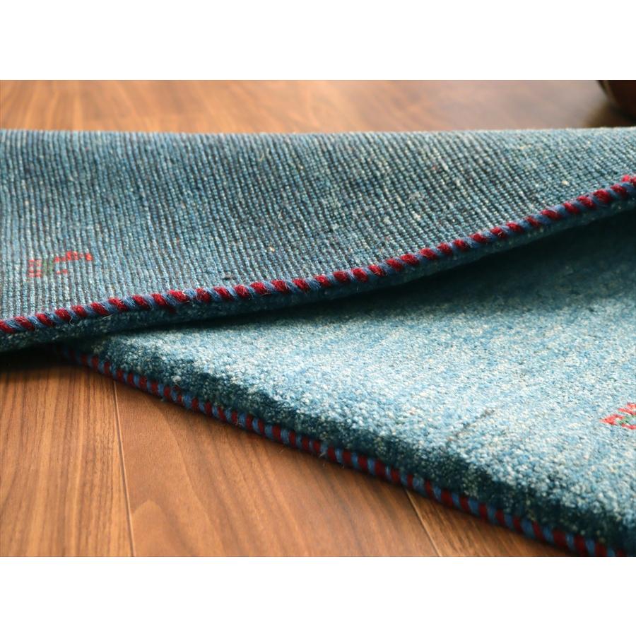 ギャッベ イラン産手織りラグ 90x62cm ブルー シンプルモチーフ |  | 04