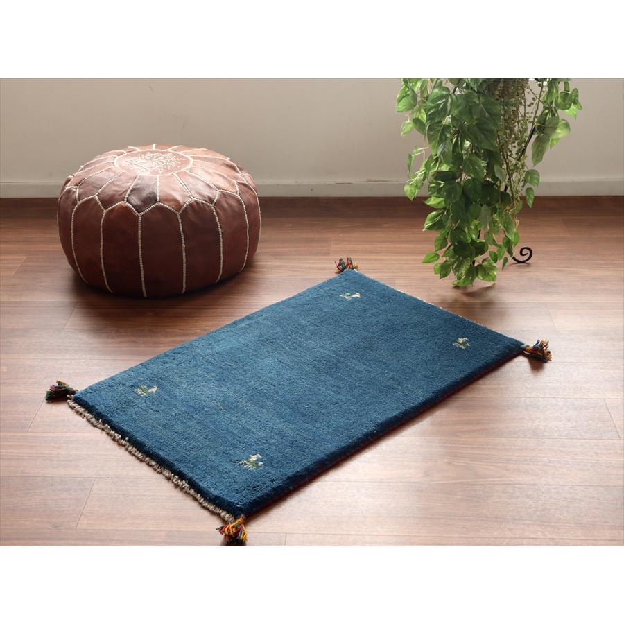 ギャッベ イラン産手織りラグ 93x60cm ブルー シンプルモチーフ |  | 01