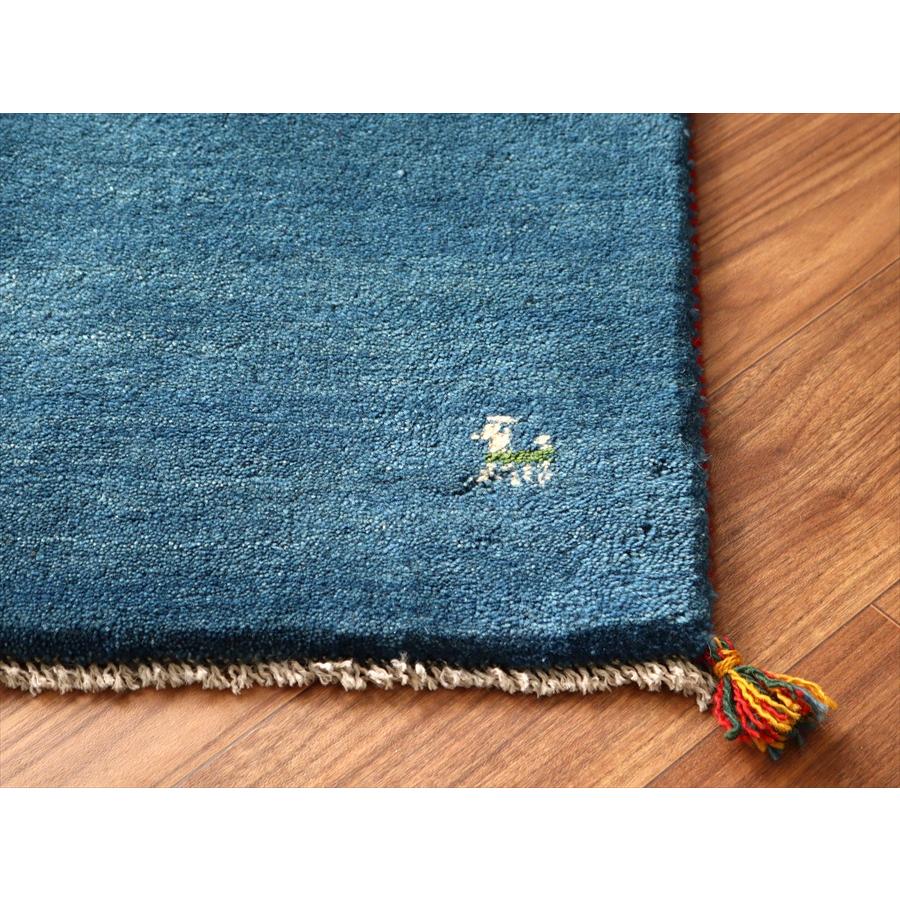 ギャッベ イラン産手織りラグ 93x60cm ブルー シンプルモチーフ |  | 03