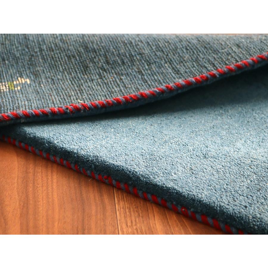 ギャッベ イラン産手織りラグ 93x60cm ブルー シンプルモチーフ |  | 04